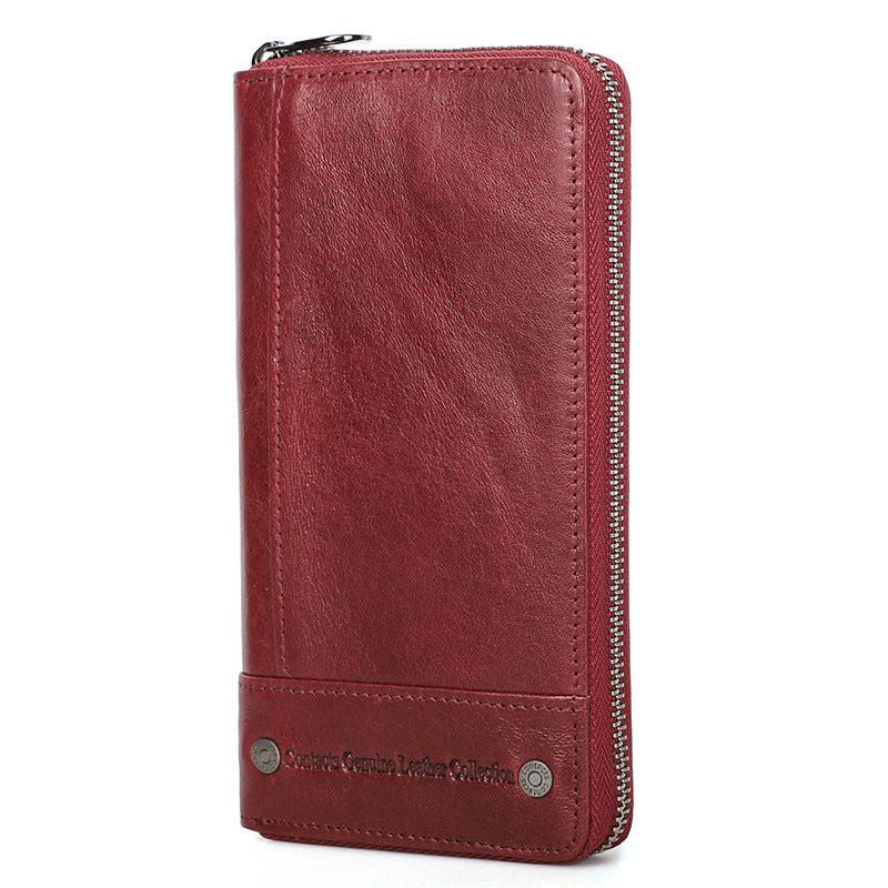 Anti-theft Swiping Men's Long Leather Men's Zipper Bag