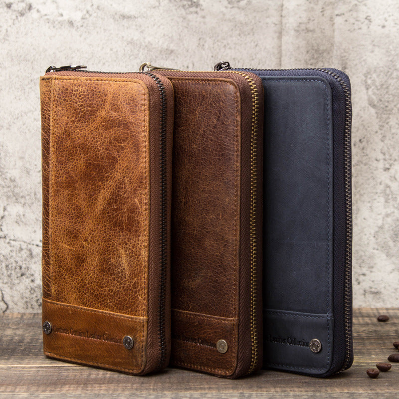 Anti-theft Swiping Men's Long Leather Men's Zipper Bag