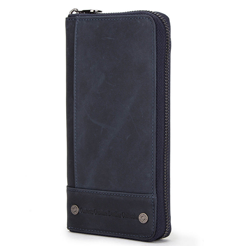 Anti-theft Swiping Men's Long Leather Men's Zipper Bag