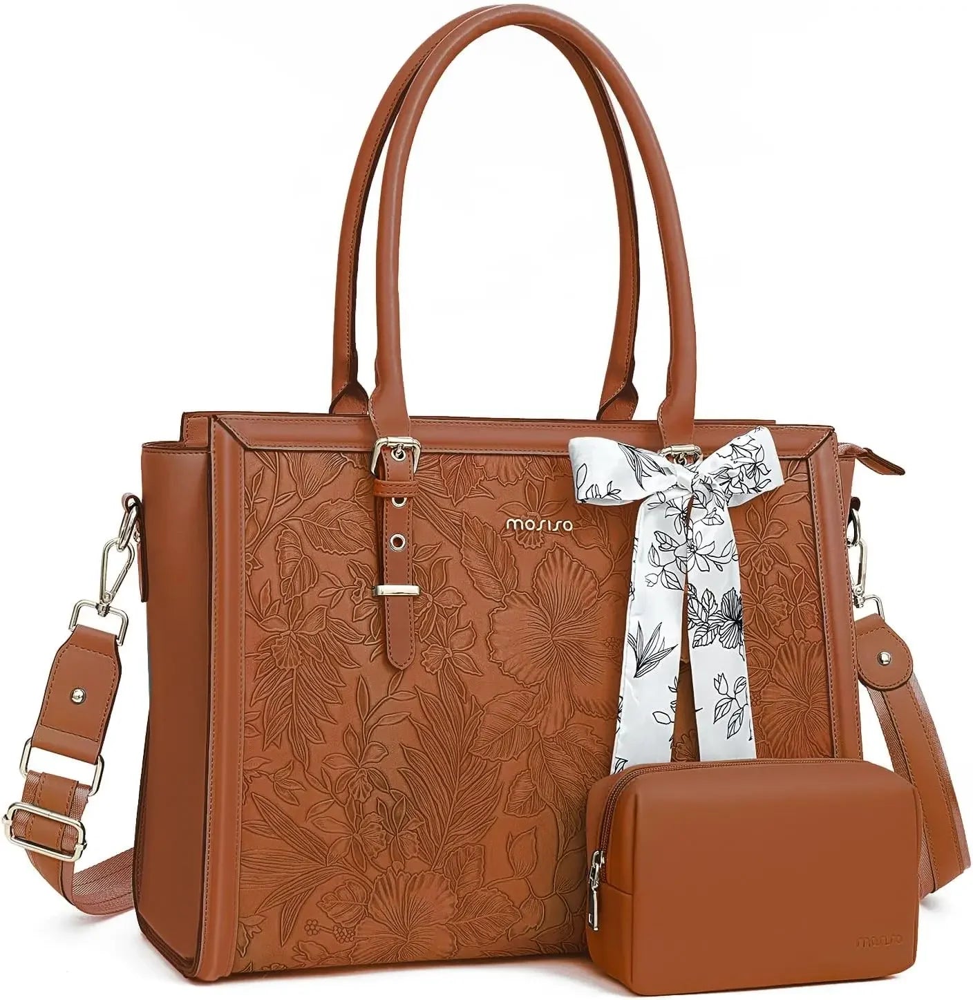 2Pcs Vintage Leather Laptop Tote