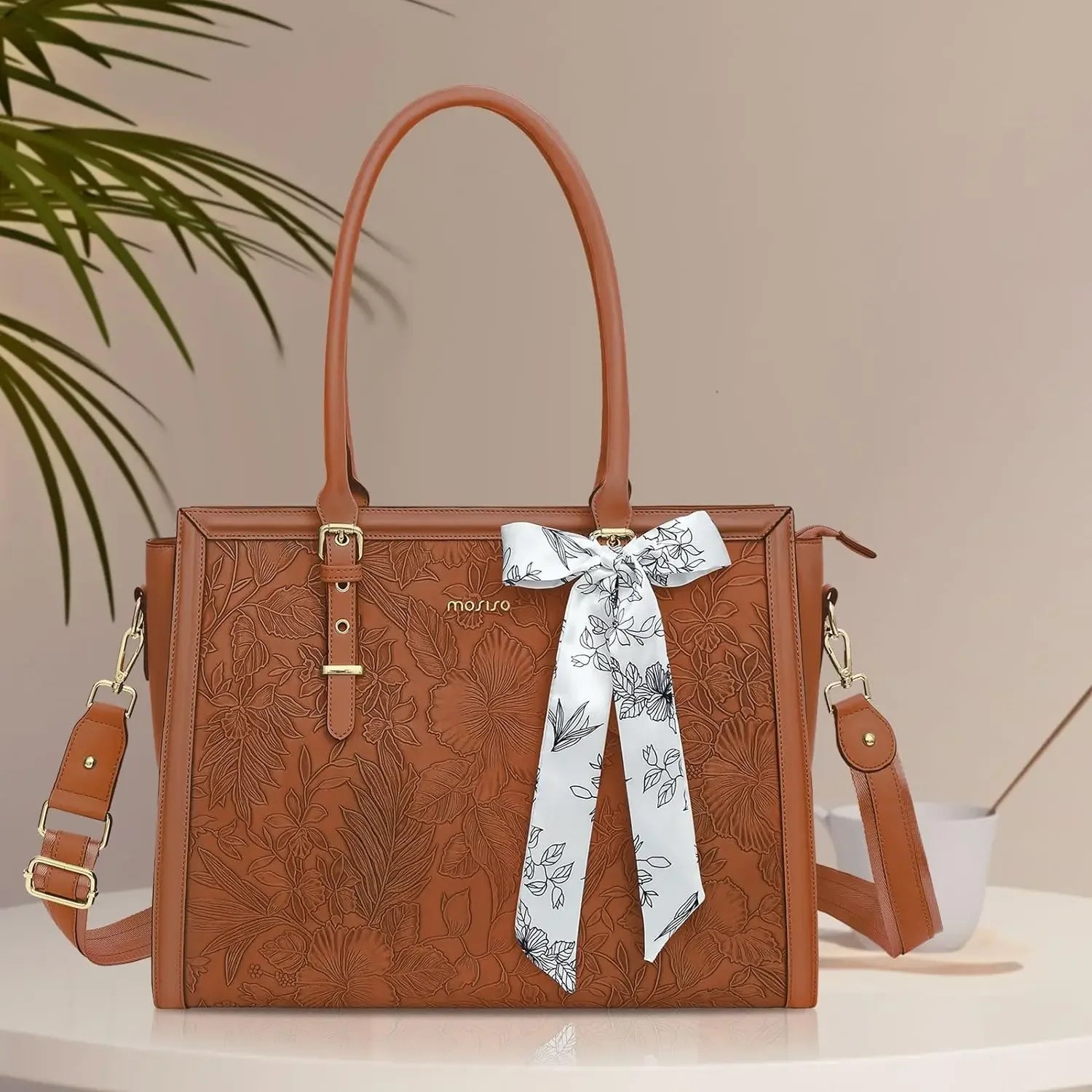 2Pcs Vintage Leather Laptop Tote