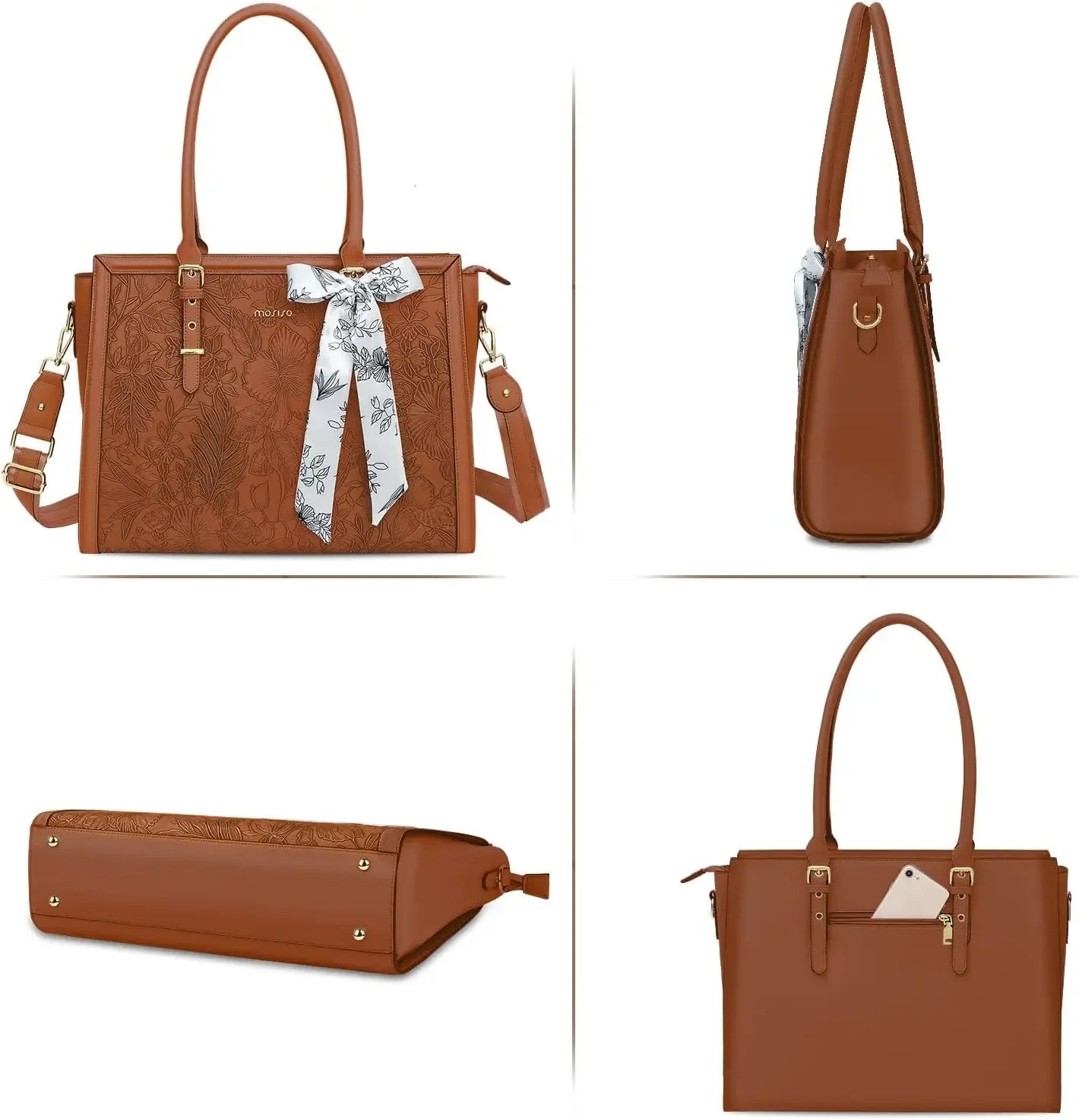 2Pcs Vintage Leather Laptop Tote