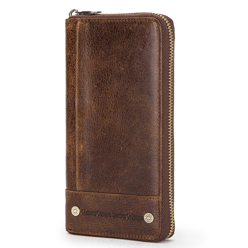 Anti-theft Swiping Men's Long Leather Men's Zipper Bag